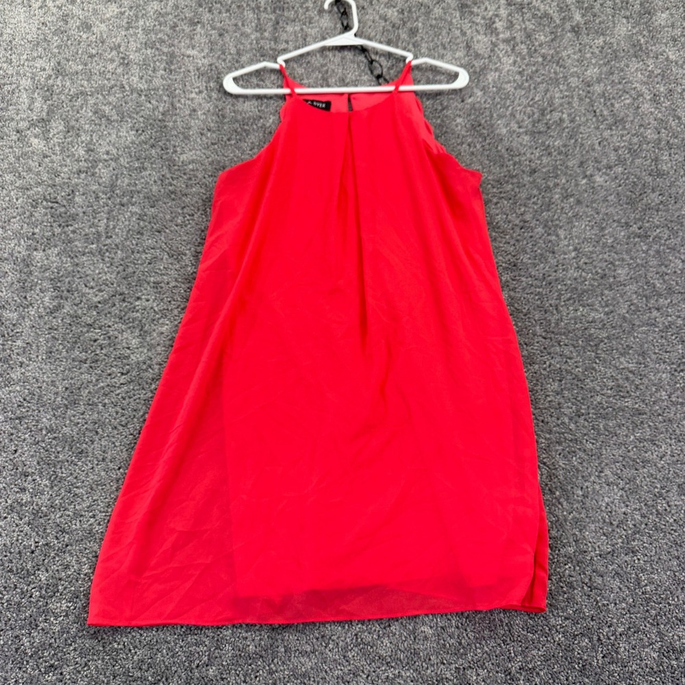 A Byer Halter Neck Dress Womens Large Red Chiffon Sleeveless Mini Pleated Front